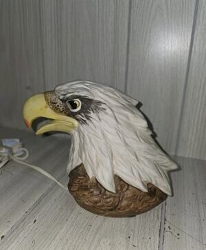 Vintage Ceramic Sculptured Bald Eagle Head Nightlight Light Desk Lamp Taiwan